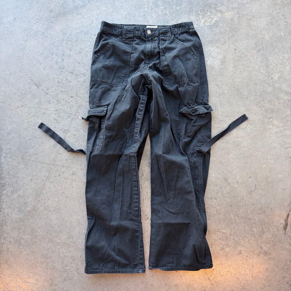 Vintage Y2k Rsq Black Baggy Skate Grunge Cargo Flare Pants Women's 29